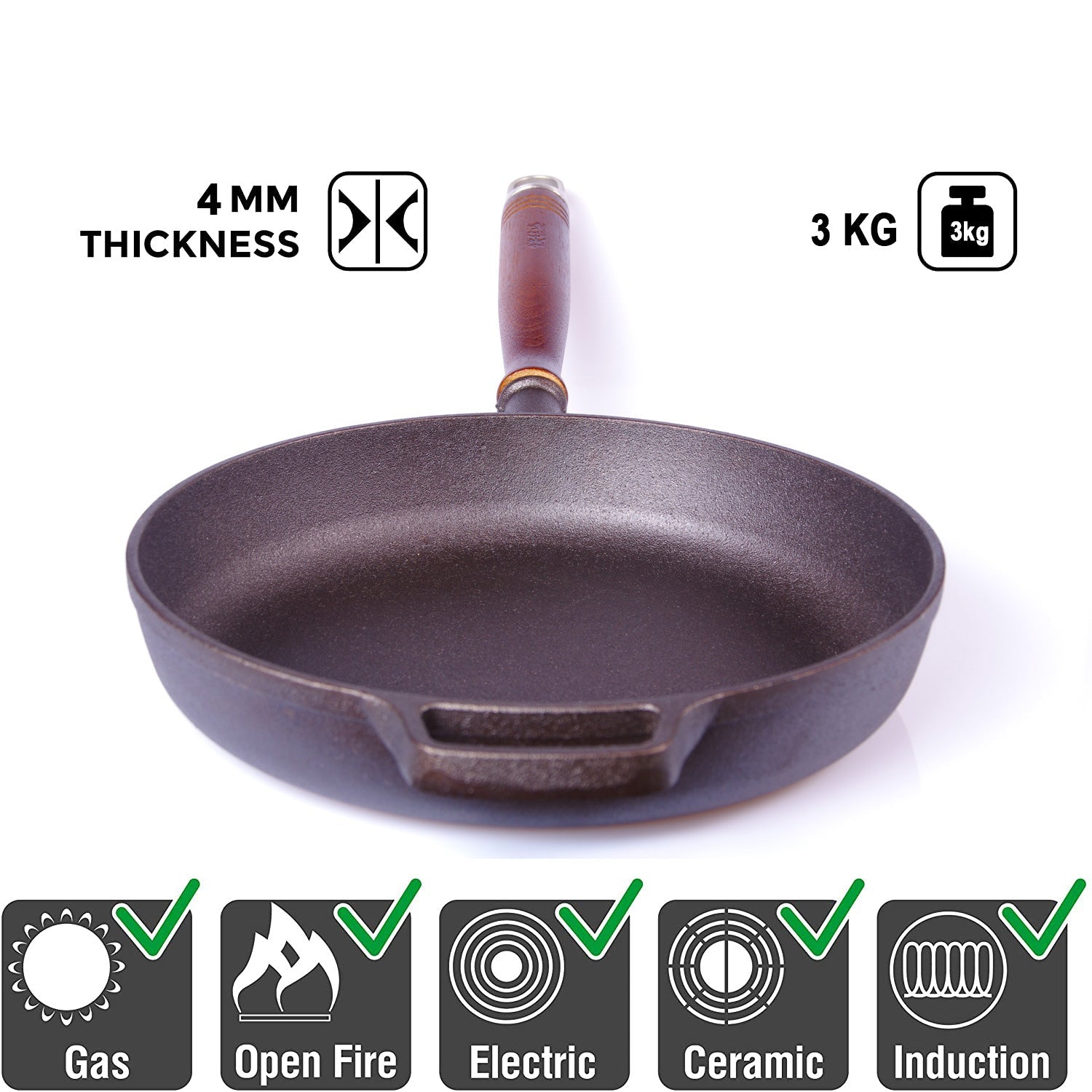Pre-Seasoned 29cm Cast Iron Fry Pan Cookware Heat-Resistant Wooden Handle - Home & Garden > BBQ - Rivercity House & Home Co. (ABN 18 642 972 209) - Affordable Modern Furniture Australia