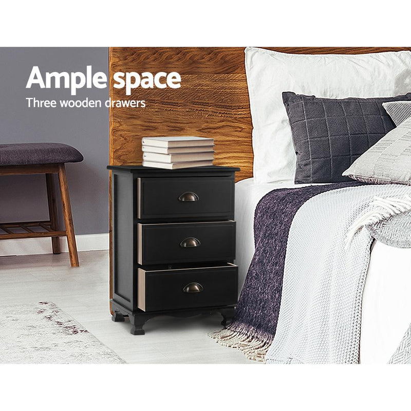 Premium 3-drawer Bedside Storage Cabinet (Black) - Rivercity House & Home Co. (ABN 18 642 972 209) - Affordable Modern Furniture Australia