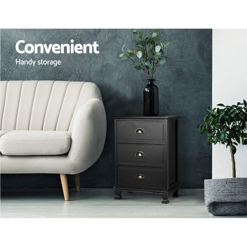 Premium 3-drawer Bedside Storage Cabinet (Black) - Rivercity House & Home Co. (ABN 18 642 972 209) - Affordable Modern Furniture Australia