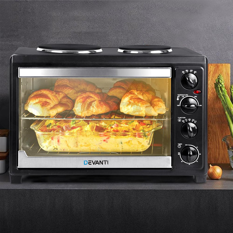 Premium 45L Convection Oven with Hotplates - Black - Appliances - Rivercity House & Home Co. (ABN 18 642 972 209) - Affordable Modern Furniture Australia