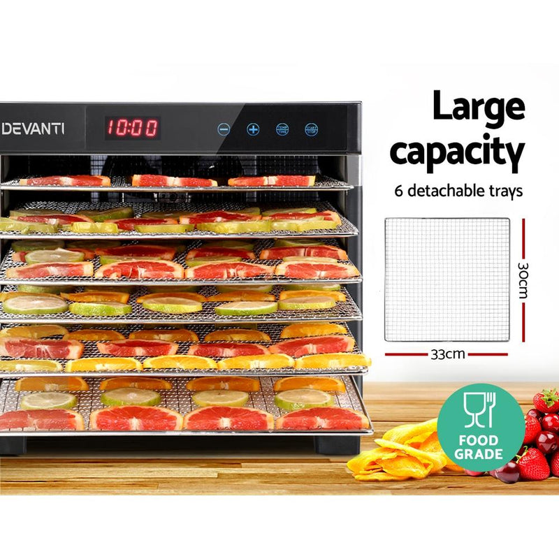 Premium 6 Trays Commercial Food Dehydrator Stainless Steel Fruit Dryer - Rivercity House & Home Co. (ABN 18 642 972 209) - Affordable Modern Furniture Australia