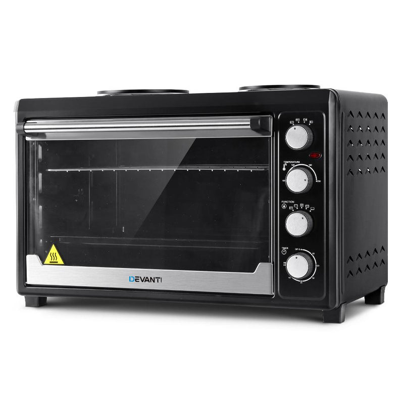Premium Electric Convection Oven Benchtop Rotisserie Grill 60L Hotplate Black - Appliances - Rivercity House & Home Co. (ABN 18 642 972 209) - Affordable Modern Furniture Australia