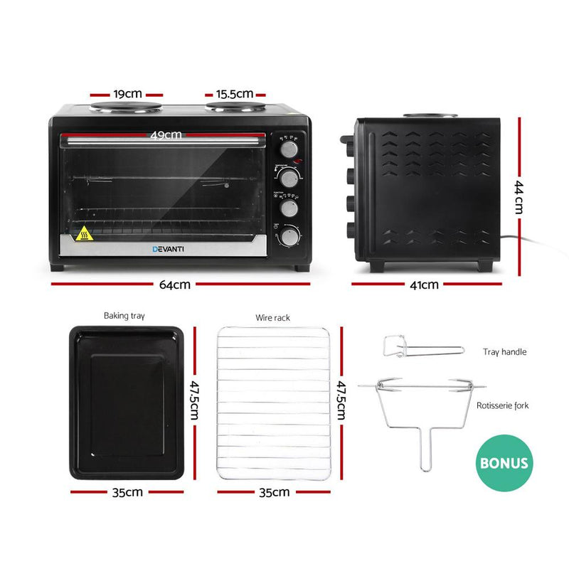 Premium Electric Convection Oven Benchtop Rotisserie Grill 60L Hotplate Black - Appliances - Rivercity House & Home Co. (ABN 18 642 972 209) - Affordable Modern Furniture Australia
