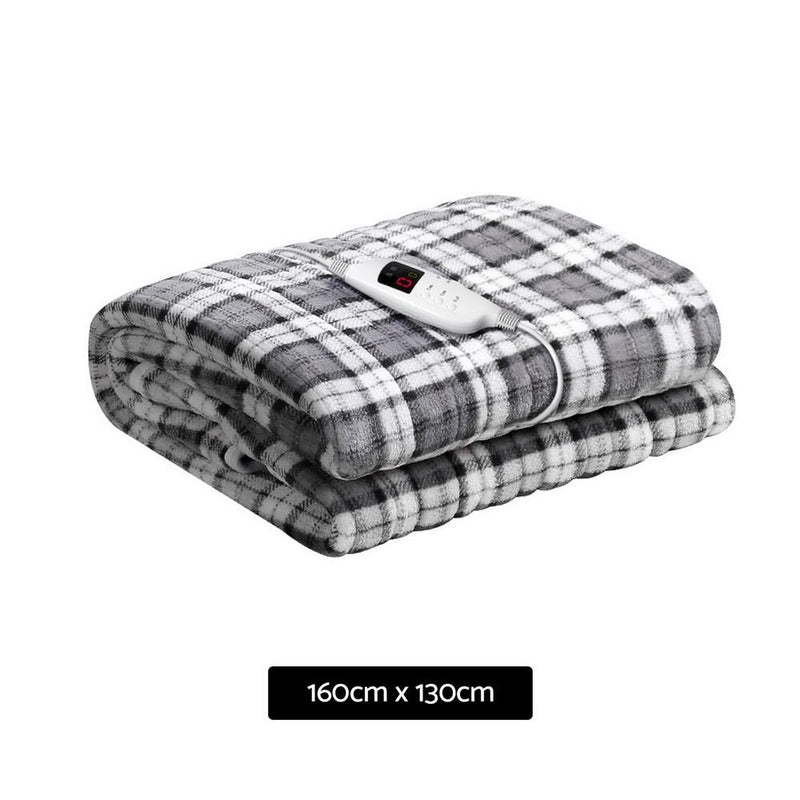 Premium Electric Throw Rug Flannel Snuggle Blanket Washable Heated Grey and White Checkered - Rivercity House & Home Co. (ABN 18 642 972 209) - Affordable Modern Furniture Australia