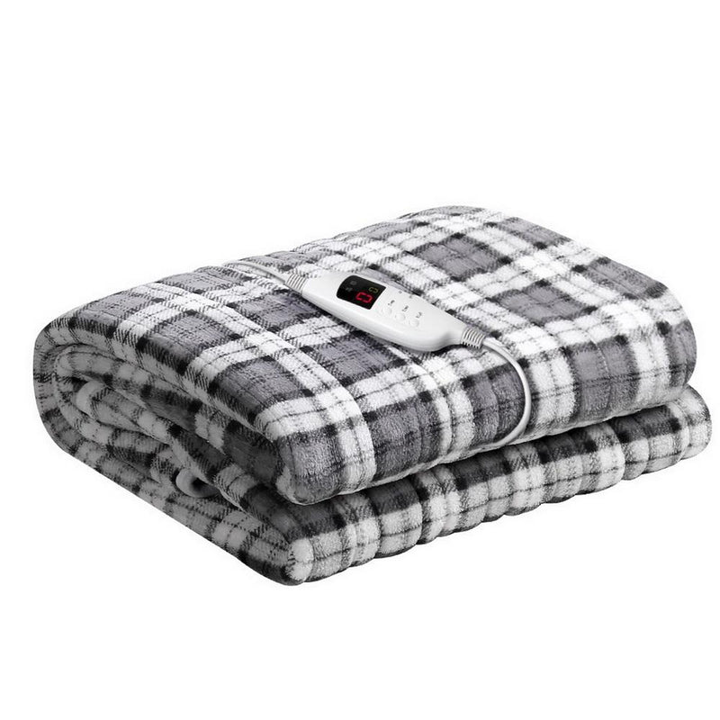 Premium Electric Throw Rug Flannel Snuggle Blanket Washable Heated Grey and White Checkered - Rivercity House & Home Co. (ABN 18 642 972 209) - Affordable Modern Furniture Australia