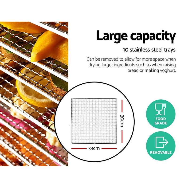 Premium Food Dehydrators Stainless Steel Jerky Dehydrator Fruit Dryer 10 Trays - Rivercity House & Home Co. (ABN 18 642 972 209) - Affordable Modern Furniture Australia