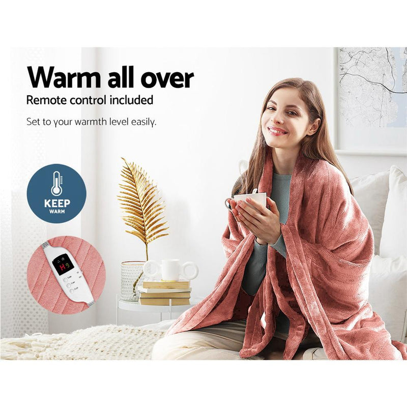 Premium Heated Electric Throw Rug Fleece Sunggle Blanket Washable Pink - Rivercity House & Home Co. (ABN 18 642 972 209) - Affordable Modern Furniture Australia