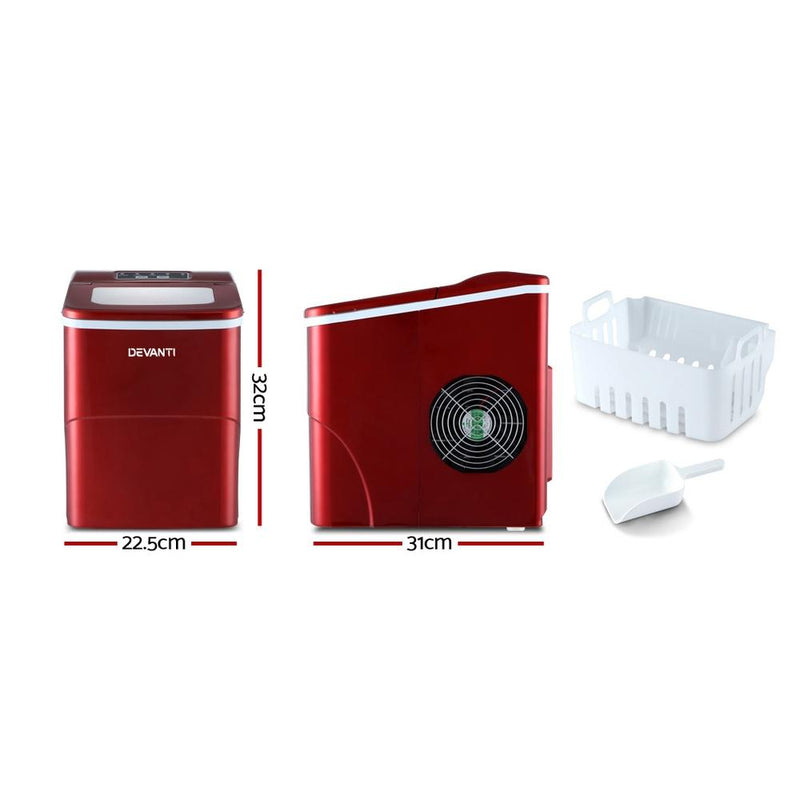 Premium Portable Ice Cube Maker Machine 2L Home Bar Benchtop Easy Quick Red - Appliances - Rivercity House And Home Co.