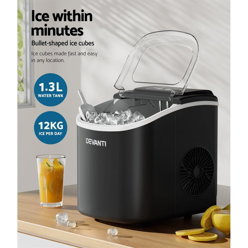 Premium Portable Ice Maker Machine Ice Cube Tray 12kg Bar Countertop Black - Appliances > Appliances Others - Rivercity House & Home Co. (ABN 18 642 972 209) - Affordable Modern Furniture Australia