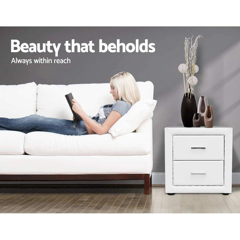 Premium PVC Leather Bedside Table - White - Rivercity House & Home Co. (ABN 18 642 972 209) - Affordable Modern Furniture Australia