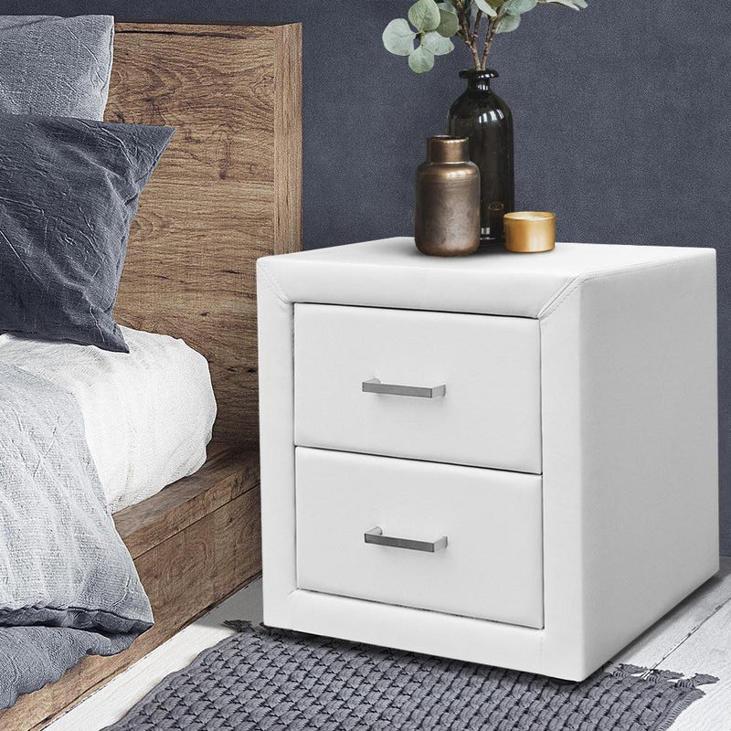 Premium PVC Leather Bedside Table - White - Rivercity House & Home Co. (ABN 18 642 972 209) - Affordable Modern Furniture Australia