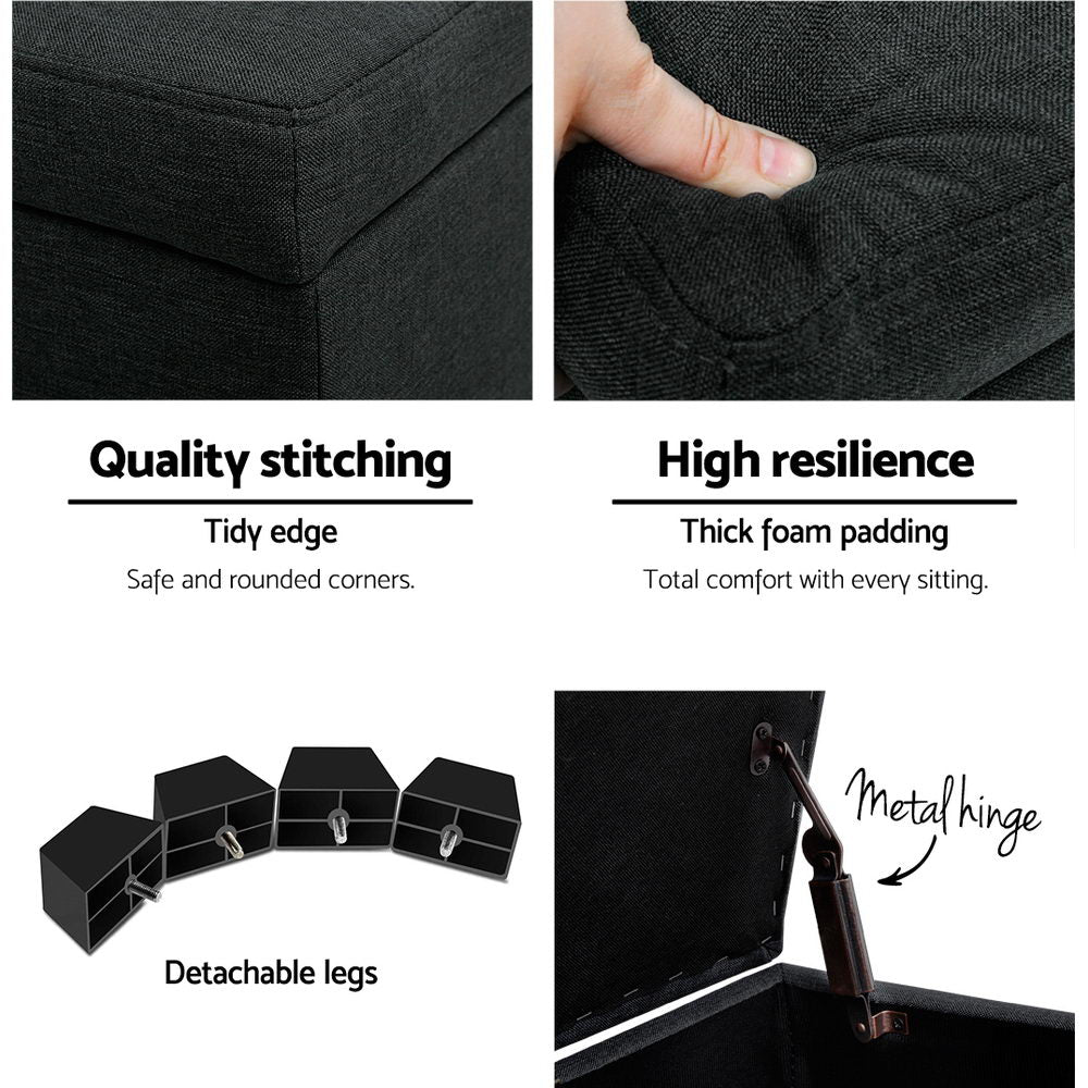 Tommie Fabric Storage Ottoman Charcoal - Furniture > Bedroom - Rivercity House & Home Co. (ABN 18 642 972 209) - Affordable Modern Furniture Australia