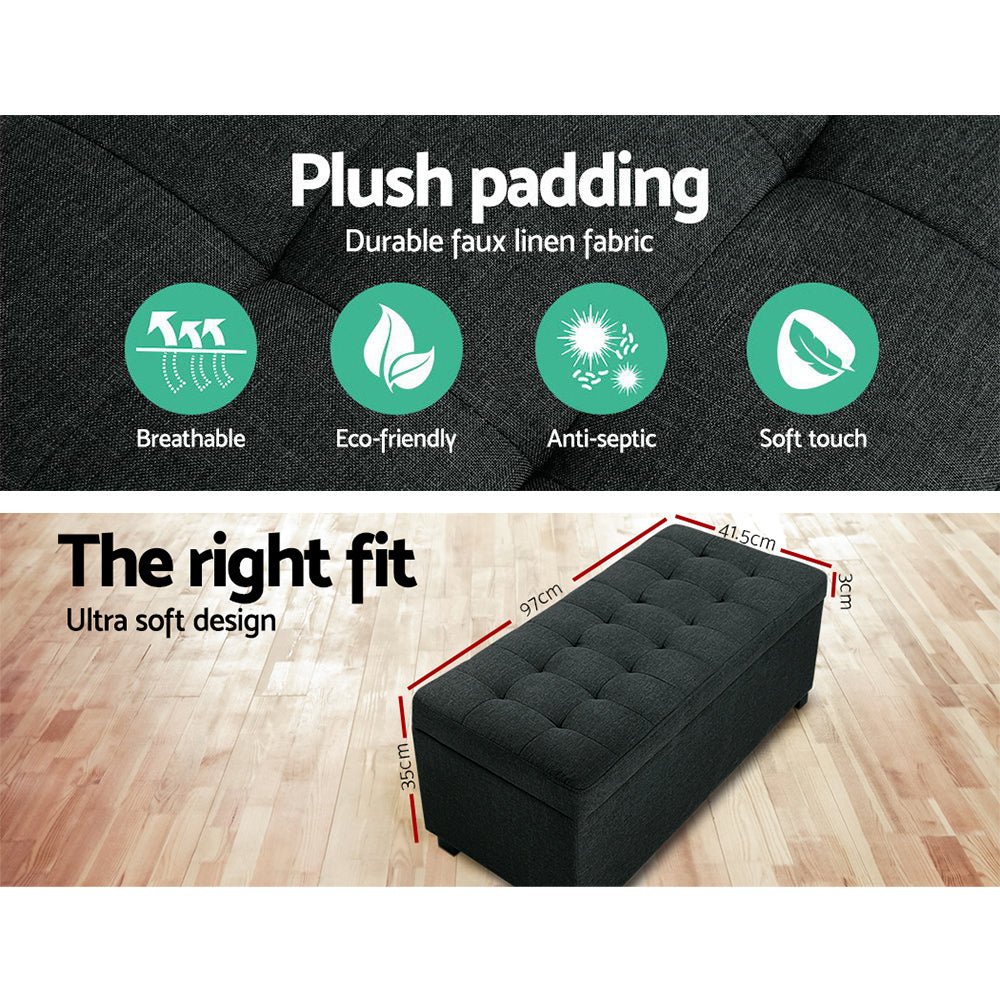 Tommie Fabric Storage Ottoman Charcoal - Furniture > Bedroom - Rivercity House & Home Co. (ABN 18 642 972 209) - Affordable Modern Furniture Australia