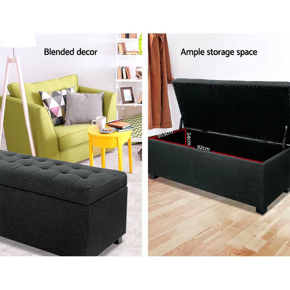 Tommie Fabric Storage Ottoman Charcoal - Furniture > Bedroom - Rivercity House & Home Co. (ABN 18 642 972 209) - Affordable Modern Furniture Australia