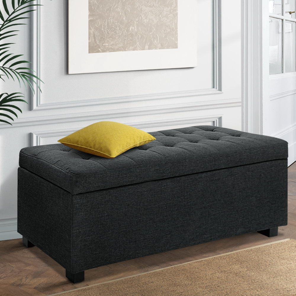 Tommie Fabric Storage Ottoman Charcoal - Furniture > Bedroom - Rivercity House & Home Co. (ABN 18 642 972 209) - Affordable Modern Furniture Australia