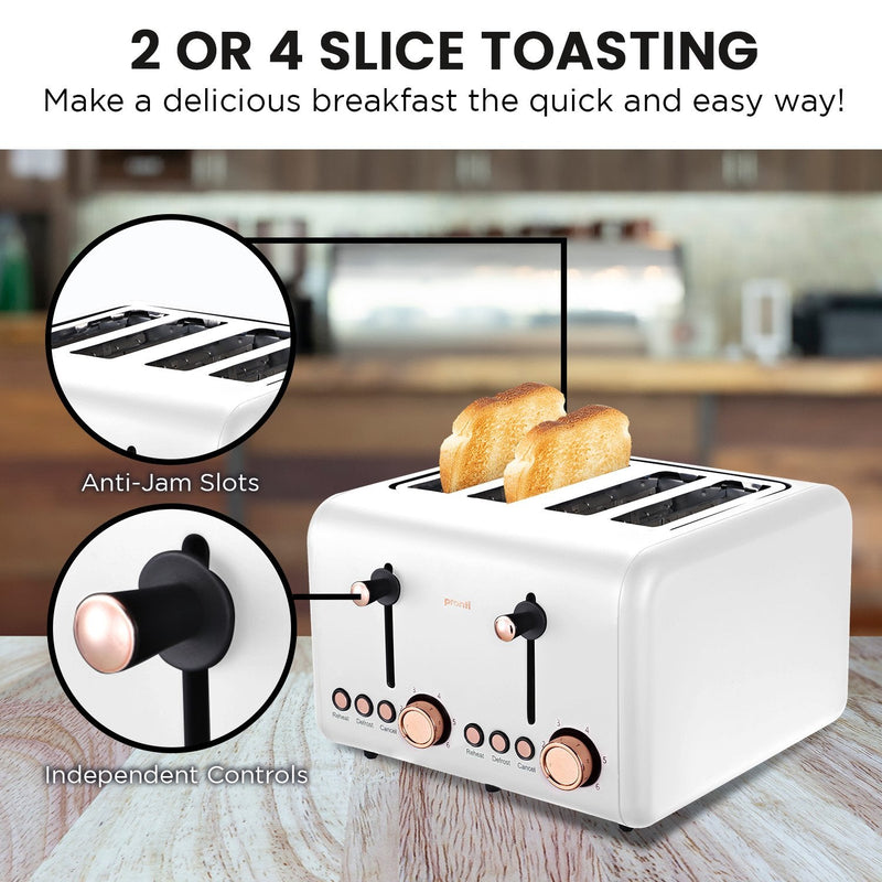 Pronti 4 Slice Toaster Rose Trim Collection - White - Appliances > Kitchen Appliances - Rivercity House & Home Co. (ABN 18 642 972 209) - Affordable Modern Furniture Australia