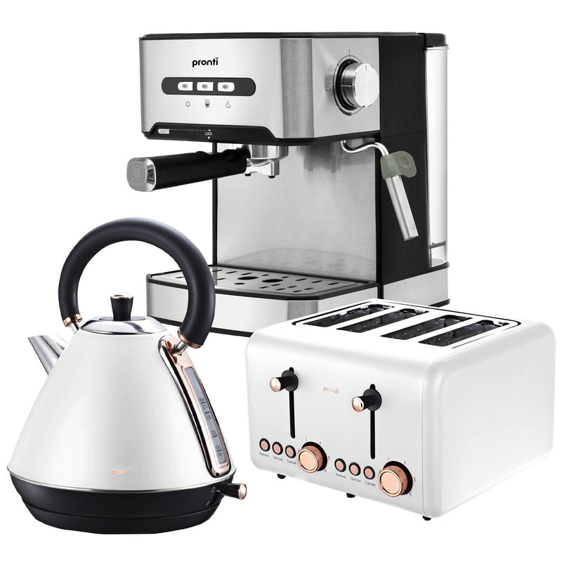Pronti Toaster, Kettle & Coffee Machine Breakfast Set - White - Appliances > Kitchen Appliances - Rivercity House & Home Co. (ABN 18 642 972 209) - Affordable Modern Furniture Australia