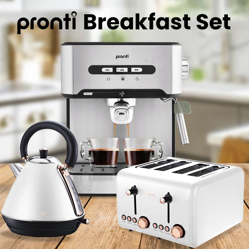 Pronti Toaster, Kettle & Coffee Machine Breakfast Set - White - Appliances > Kitchen Appliances - Rivercity House & Home Co. (ABN 18 642 972 209) - Affordable Modern Furniture Australia