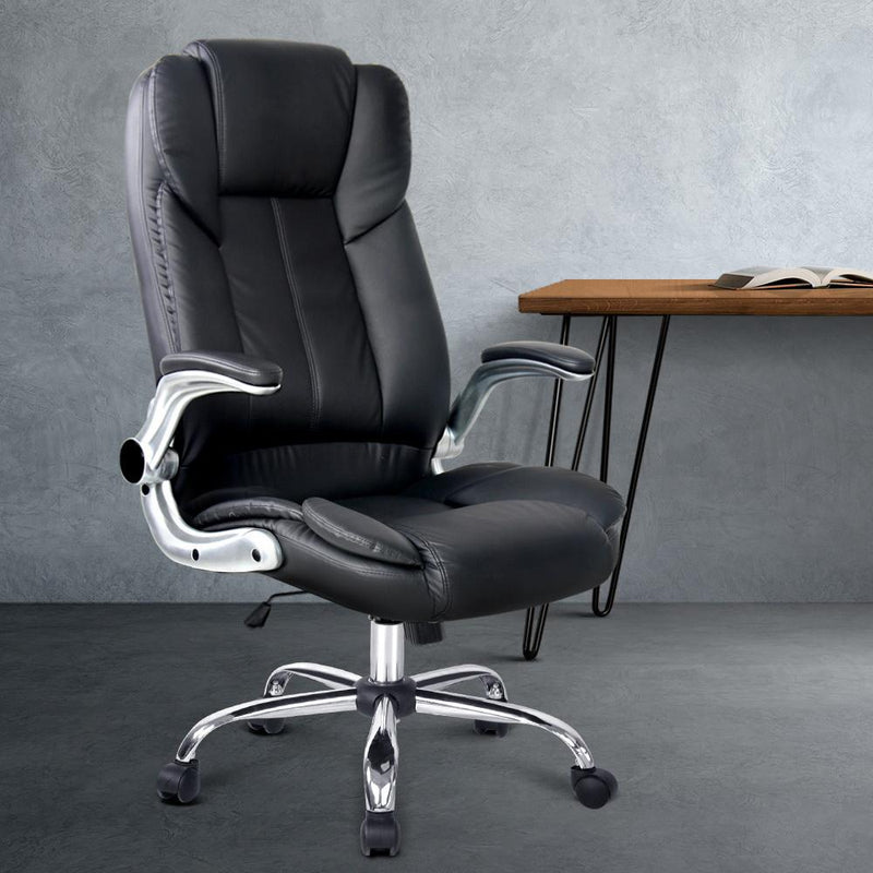 PU Leather Executive Office Desk Chair (Black) - Rivercity House & Home Co. (ABN 18 642 972 209) - Affordable Modern Furniture Australia