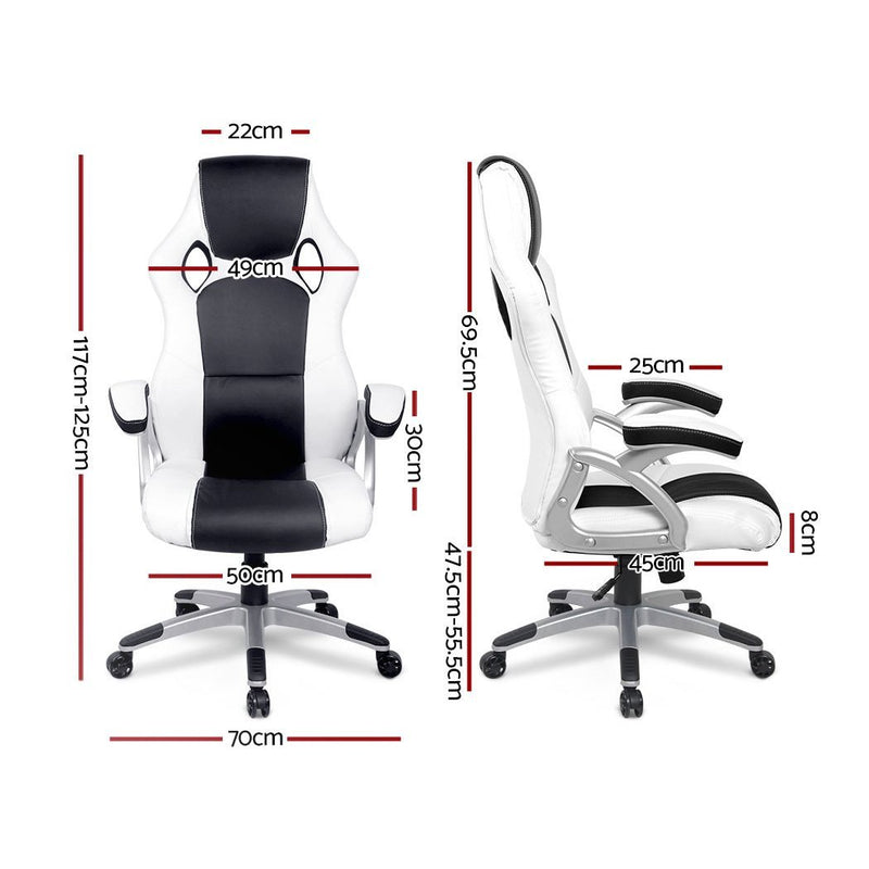 PU Leather Racing Style Office Desk Chair - Black & White - Furniture - Rivercity House & Home Co. (ABN 18 642 972 209) - Affordable Modern Furniture Australia
