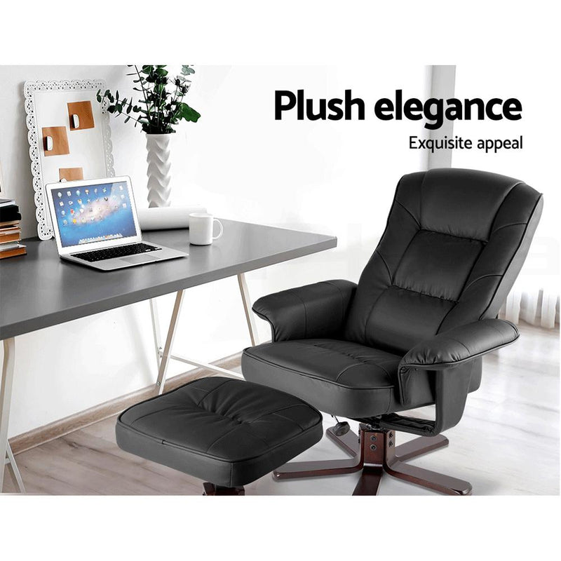 PU Leather Wood Armchair Recliner - Black - Furniture > Office - Rivercity House And Home Co.