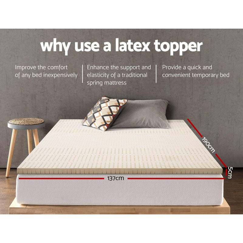 Pure Natural Latex Mattress Topper 7 Zone 5cm Double - Home & Garden > Bedding - Rivercity House & Home Co. (ABN 18 642 972 209) - Affordable Modern Furniture Australia