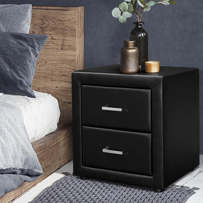 PVC Leather Bedside Table - Black - Rivercity House & Home Co. (ABN 18 642 972 209) - Affordable Modern Furniture Australia