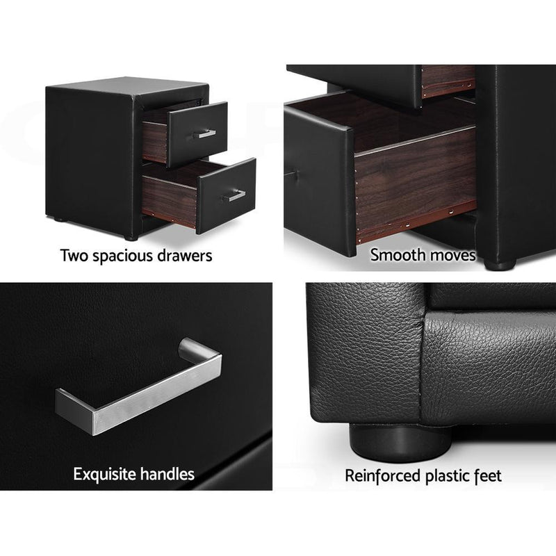 PVC Leather Bedside Table - Black - Furniture > Bedroom - Rivercity House And Home Co.