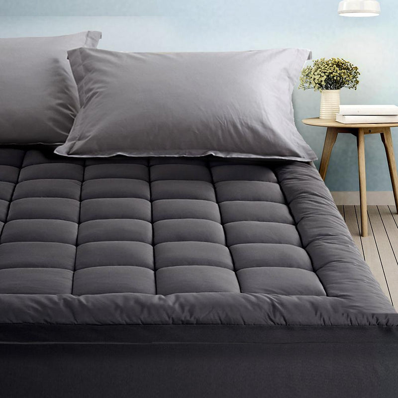 Queen Mattress Topper Pillowtop 1000GSM Charcoal Microfibre Bamboo Fibre Filling Protector - Rivercity House & Home Co. (ABN 18 642 972 209) - Affordable Modern Furniture Australia