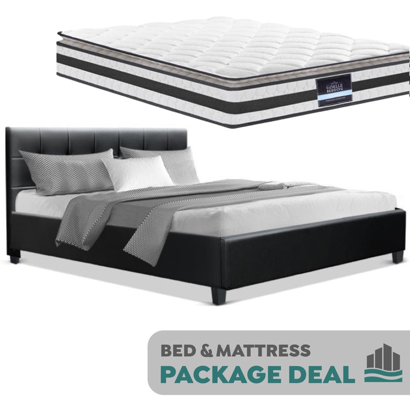 Queen Package | Agnes Bed Black & Normay Pillow Top Mattress (Medium Firm) - Furniture > Bedroom - Rivercity House & Home Co. (ABN 18 642 972 209) - Affordable Modern Furniture Australia