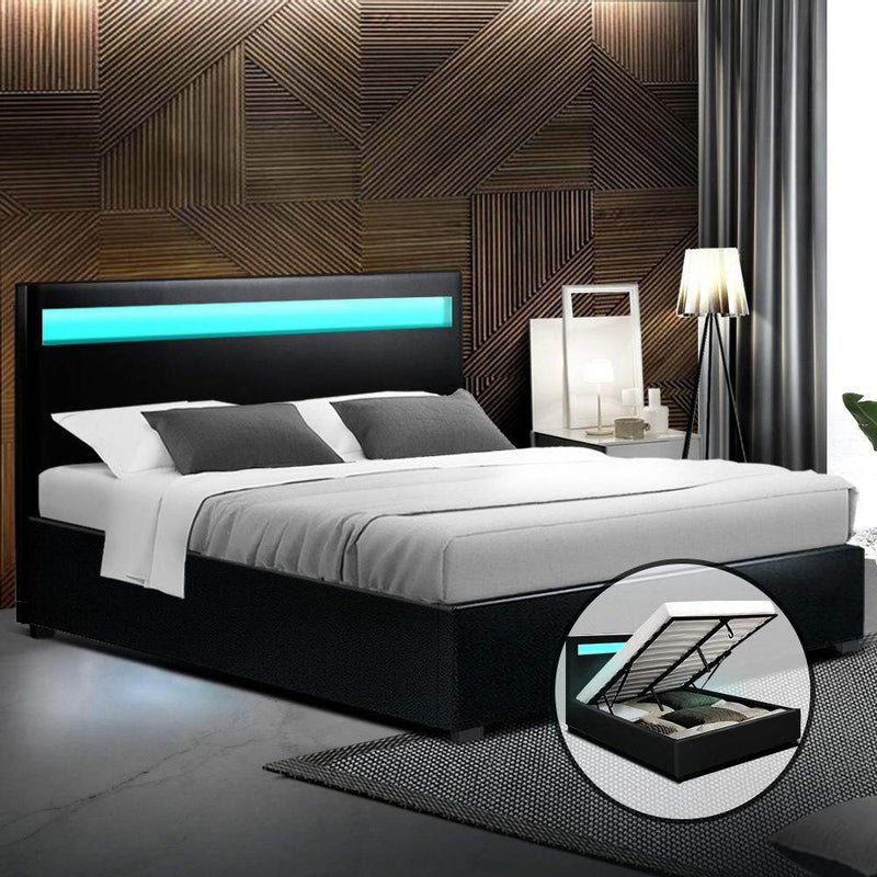 Queen Package | Wanda LED Storage Bed Black & Bonita Euro Top Mattress (Medium Firm) - Furniture > Bedroom - Rivercity House & Home Co. (ABN 18 642 972 209) - Affordable Modern Furniture Australia