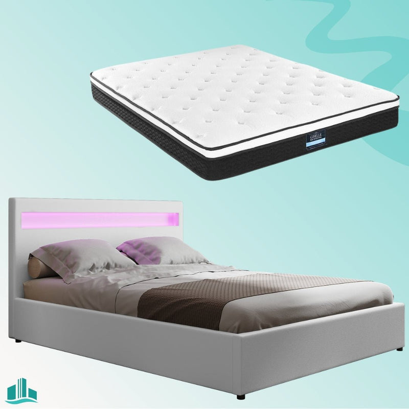 Queen Package | Wanda LED Storage Bed White & Bonita Euro Top Mattress (Medium Firm) - Furniture > Bedroom - Rivercity House & Home Co. (ABN 18 642 972 209)
