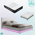 Queen Premium Package | Henley LED Storage Queen Bed Frame White, Luna Series Euro Top Mattress (Medium Firm) & Bamboo Mattress Topper!