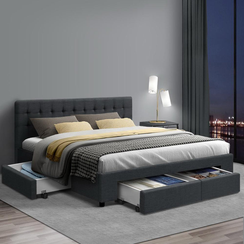 Queen Premium Package | Trinity Queen Bed Frame with Storage Charcoal, Luna Series Euro Top Mattress (Medium Firm) & Bamboo Mattress Topper! - Rivercity House & Home Co. (ABN 18 642 972 209) - Affordable Modern Furniture Australia