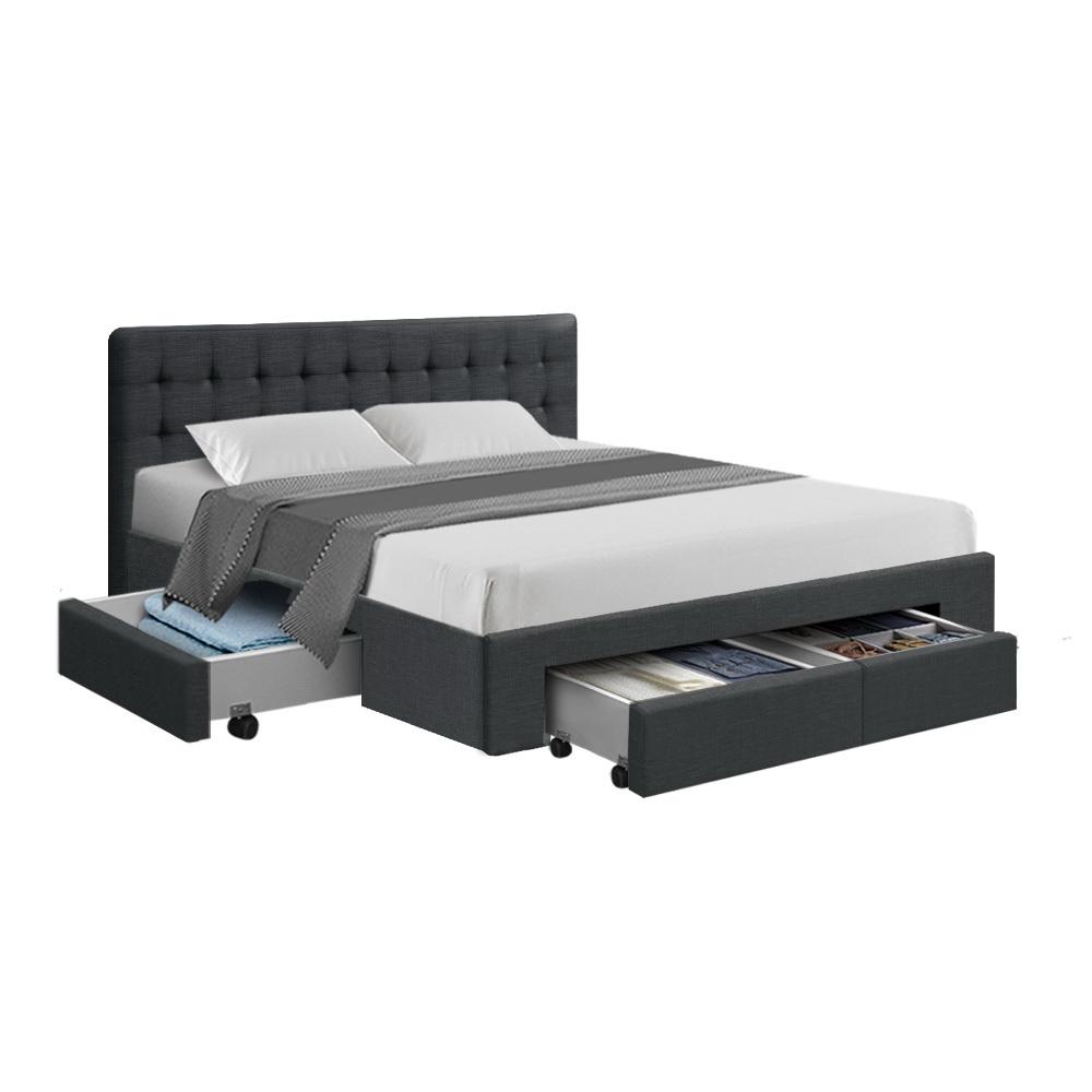 Queen Premium Package | Trinity Queen Bed Frame with Storage Charcoal, Luna Series Euro Top Mattress (Medium Firm) & Bamboo Mattress Topper! - Rivercity House & Home Co. (ABN 18 642 972 209) - Affordable Modern Furniture Australia
