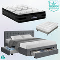 Queen Premium Package | Trinity Queen Bed Frame with Storage Grey, Luna Series Euro Top Mattress (Medium Firm) & Bamboo Mattress Topper!