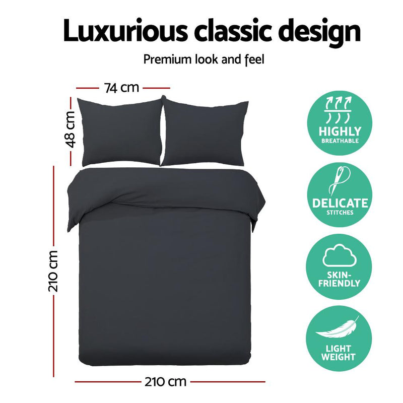 Queen Size Classic Quilt Cover Set - Black - Rivercity House & Home Co. (ABN 18 642 972 209) - Affordable Modern Furniture Australia