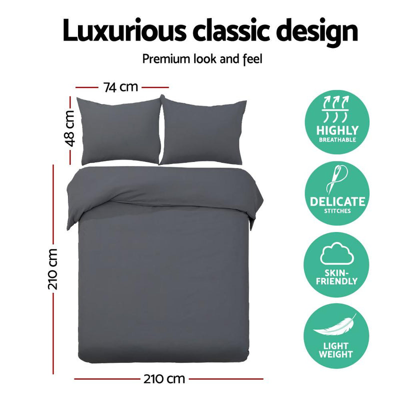 Queen Size Classic Quilt Cover Set - Charcoal - Home & Garden > Bedding - Rivercity House & Home Co. (ABN 18 642 972 209) - Affordable Modern Furniture Australia