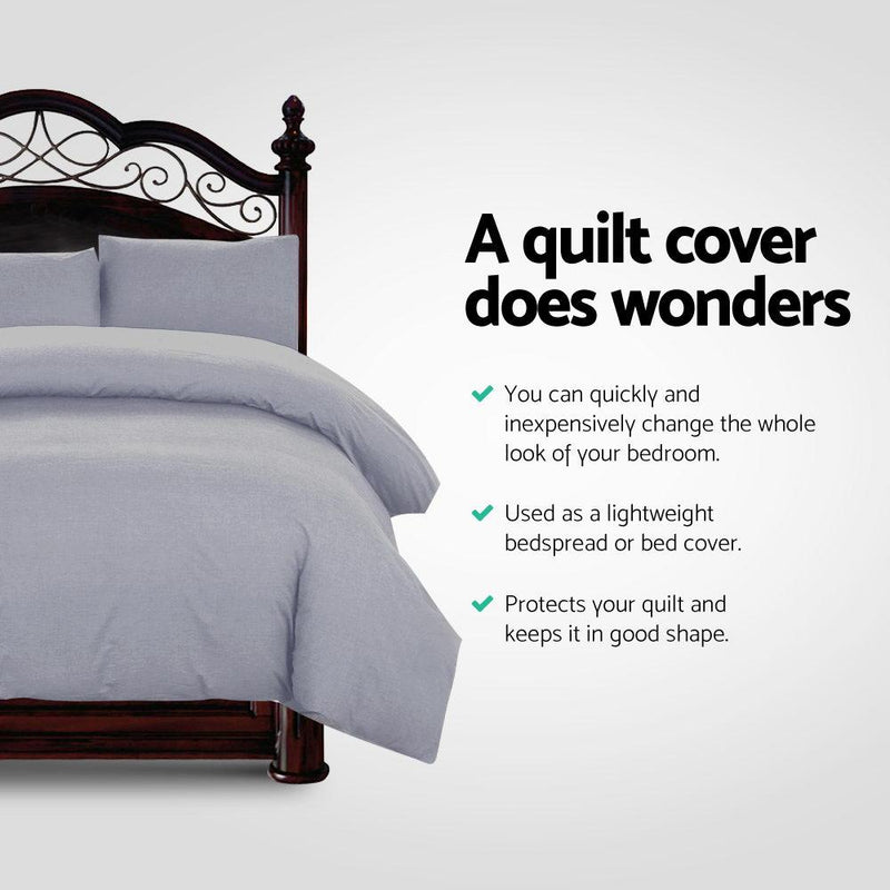 Queen Size Classic Quilt Cover Set - Grey - Rivercity House & Home Co. (ABN 18 642 972 209) - Affordable Modern Furniture Australia