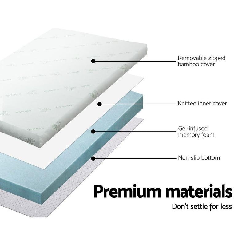 Queen Size | Cool Gel Memory Foam Mattress Topper w/Bamboo Cover 10cm - Furniture > Bedroom - Rivercity House And Home Co.