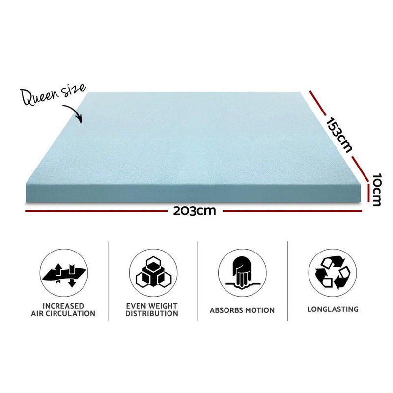 Queen Size | Cool Gel Memory Foam Mattress Topper w/Bamboo Cover 10cm - Furniture > Bedroom - Rivercity House And Home Co.