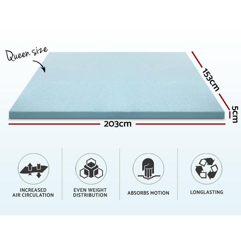 Queen Size | Cool Gel Memory Foam Mattress Topper w/Bamboo Cover 5cm - Rivercity House & Home Co. (ABN 18 642 972 209) - Affordable Modern Furniture Australia