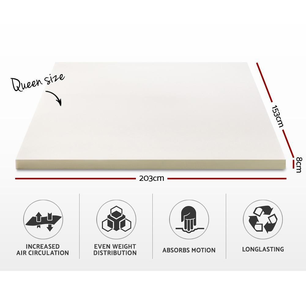 Queen Size | Memory Foam Mattress Topper w/Cover 8cm - Rivercity House & Home Co. (ABN 18 642 972 209) - Affordable Modern Furniture Australia