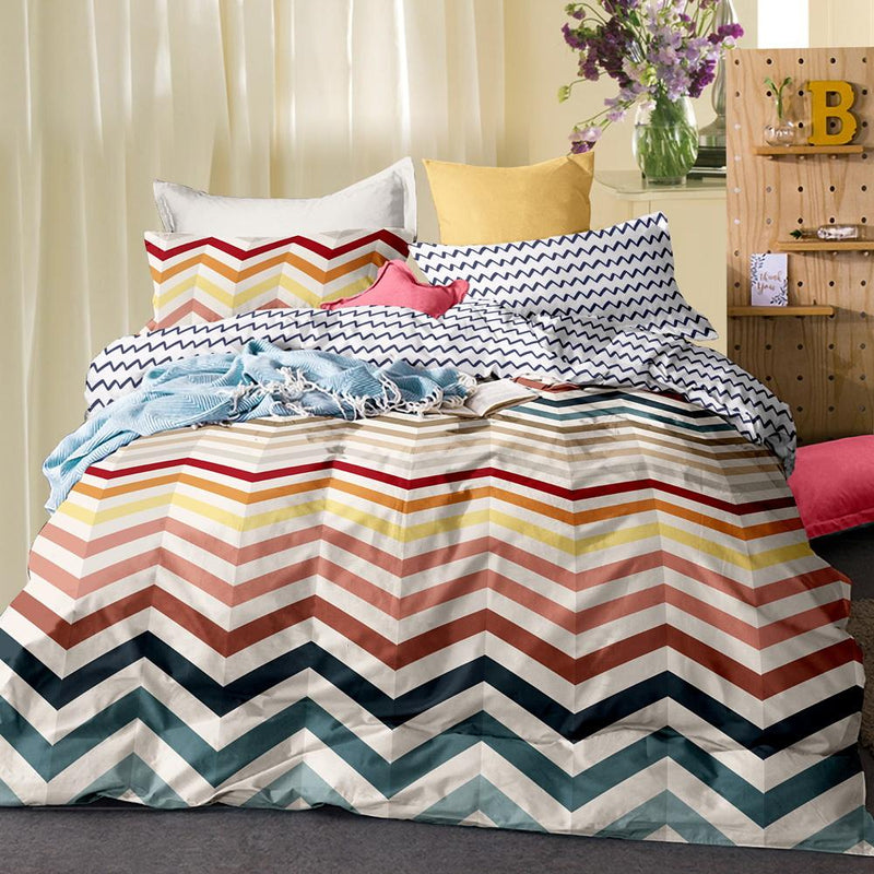 Quilt Cover Set King Bed Doona Duvet Reversible Sets Wave Pattern Colourful - Home & Garden > Bedding - Rivercity House & Home Co. (ABN 18 642 972 209) - Affordable Modern Furniture Australia