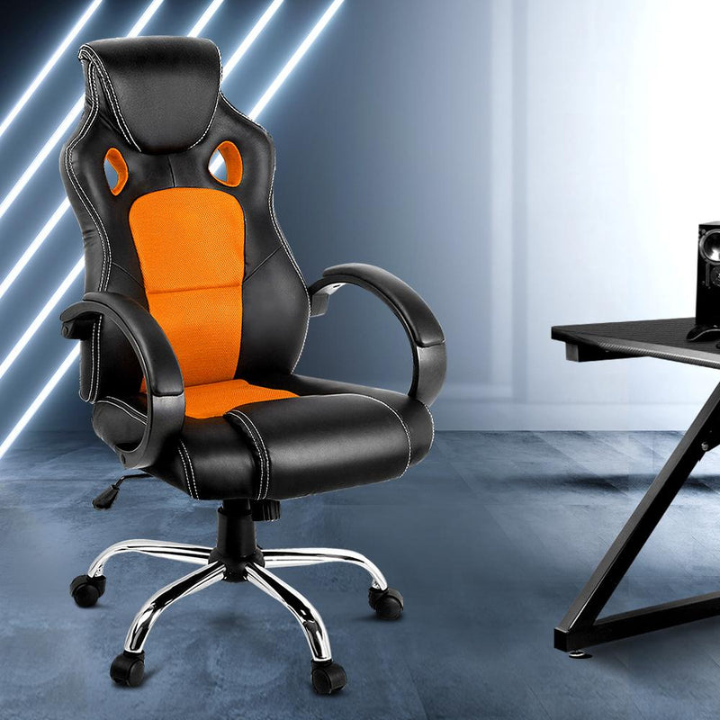 racing-style-office-desk-chair-orange-black - Furniture - Rivercity House & Home Co. (ABN 18 642 972 209) - Affordable Modern Furniture Australia