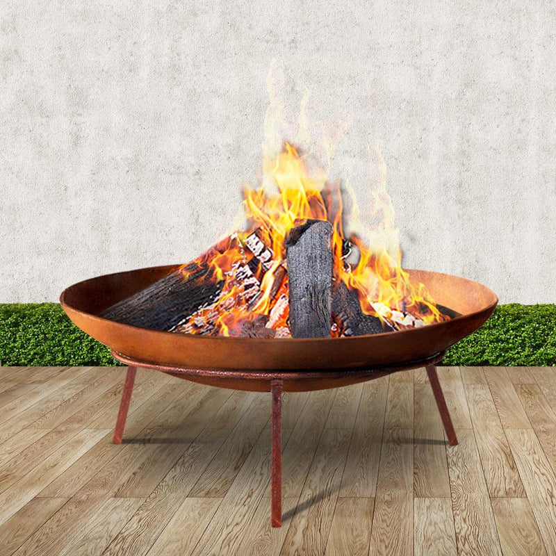 Raised Rustic Fire Pit Vintage Iron Bowl 60CM - Rivercity House & Home Co. (ABN 18 642 972 209) - Affordable Modern Furniture Australia