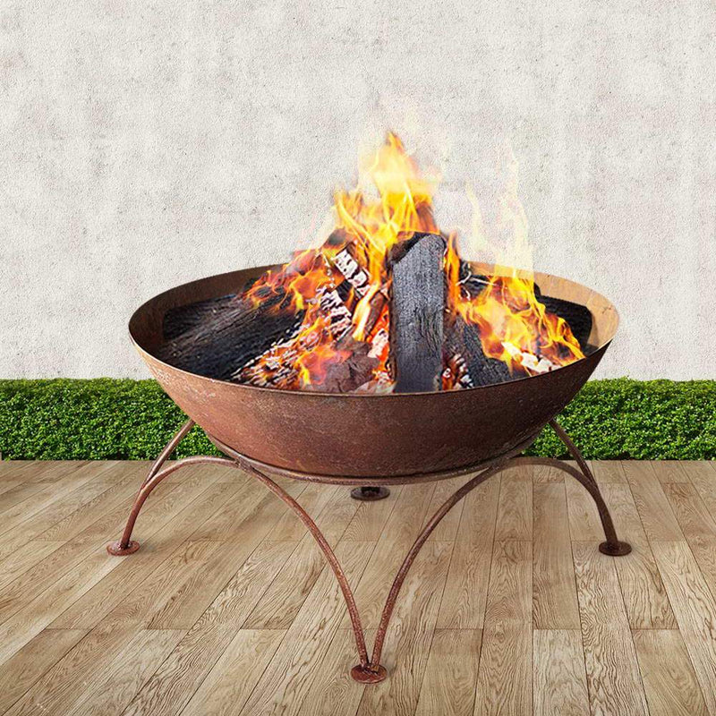 Raised Rustic Fire Pit Vintage Iron Bowl 70CM Style 2 - Home & Garden > Firepits - Rivercity House & Home Co. (ABN 18 642 972 209) - Affordable Modern Furniture Australia