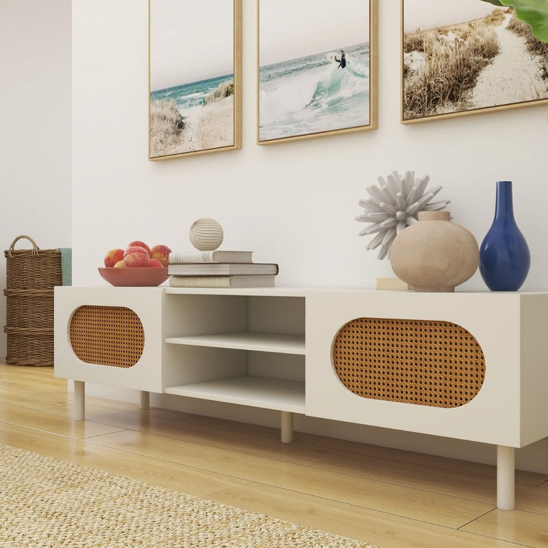 Rattan 160CM TV Stand in White - Rivercity House & Home Co. (ABN 18 642 972 209) - Affordable Modern Furniture Australia