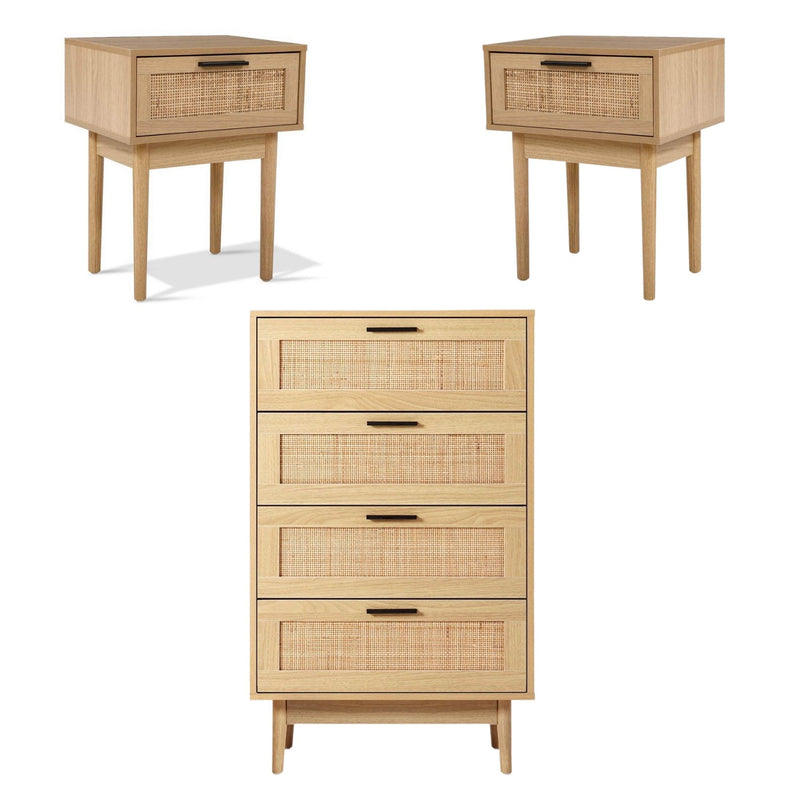 Rattan Bedroom Package | 2 x Bedside Tables with Drawer & Tallboy With 4 Drawers - Furniture > Bedroom - Rivercity House & Home Co. (ABN 18 642 972 209) - Affordable Modern Furniture Australia