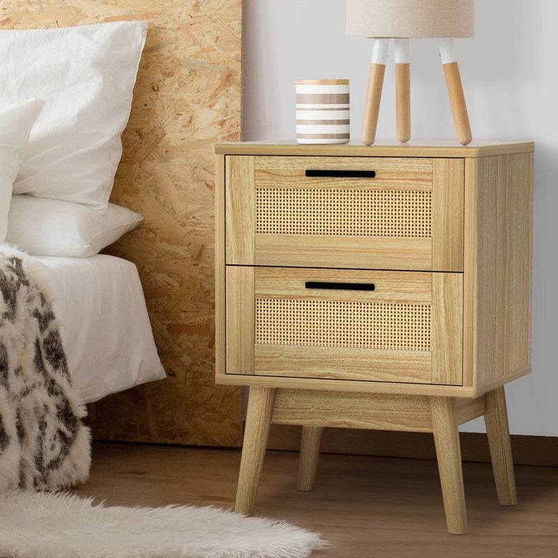 Rattan Bedside Table with 2 Drawers - Furniture > Bedroom - Rivercity House & Home Co. (ABN 18 642 972 209) - Affordable Modern Furniture Australia